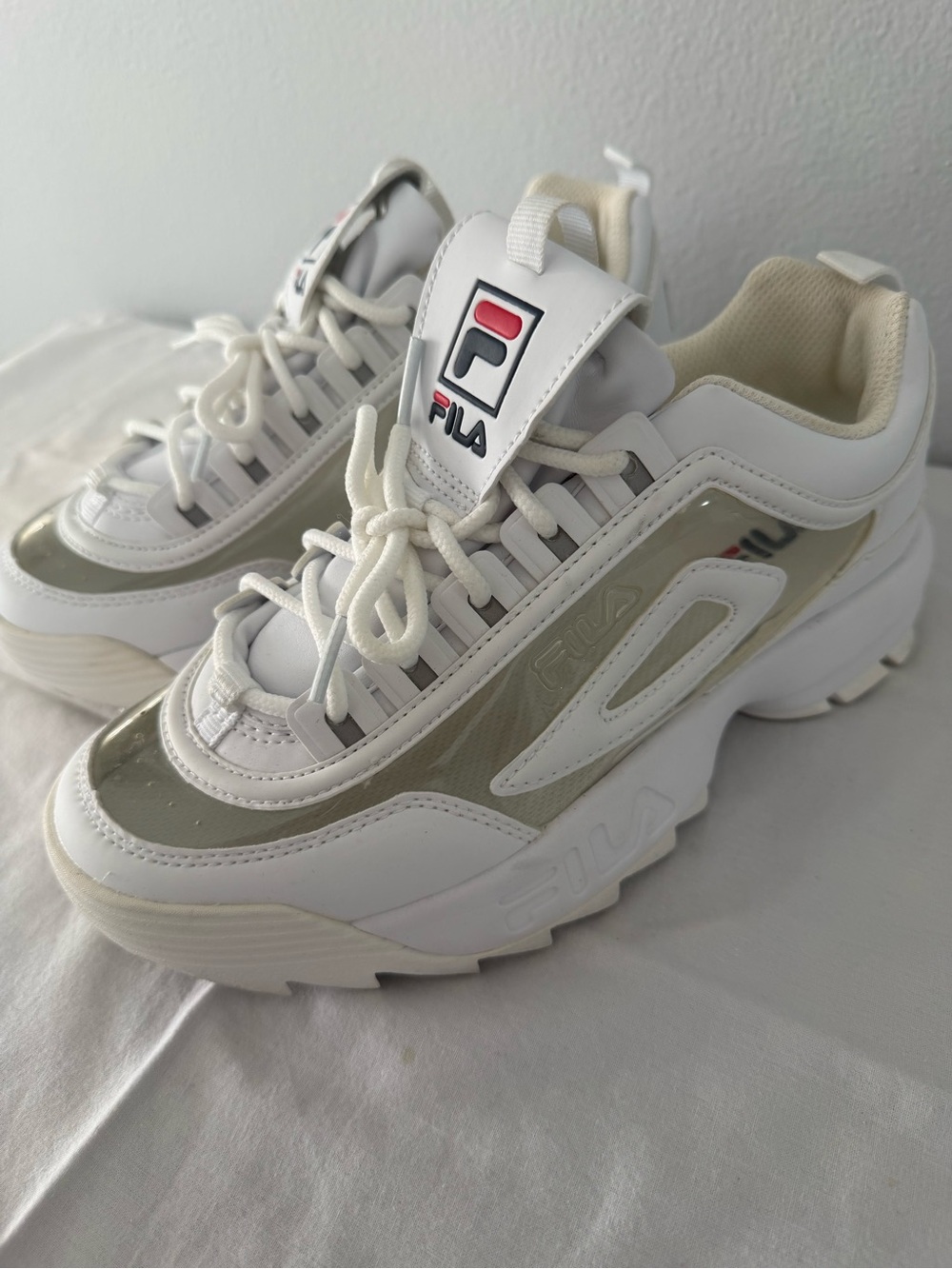 Fila White Chunky Sneakers with Silver Accents
